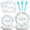 Winter Onederland 1st Party Plates Napkins Snowflake One Birthday Themed Tableware for Baby Blue First Birthday Party Disposable Paper Plates Napkins Party Decorations Supplies Favors 24 Guests