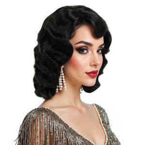 Long Black 1920s Wig for Women Gatsby roaring 20s Finger Wave Party Synthetic Full Vintage Wigs for Womens Lady Cosplay Costume Fancy Dress 1920 Flapper Wig
