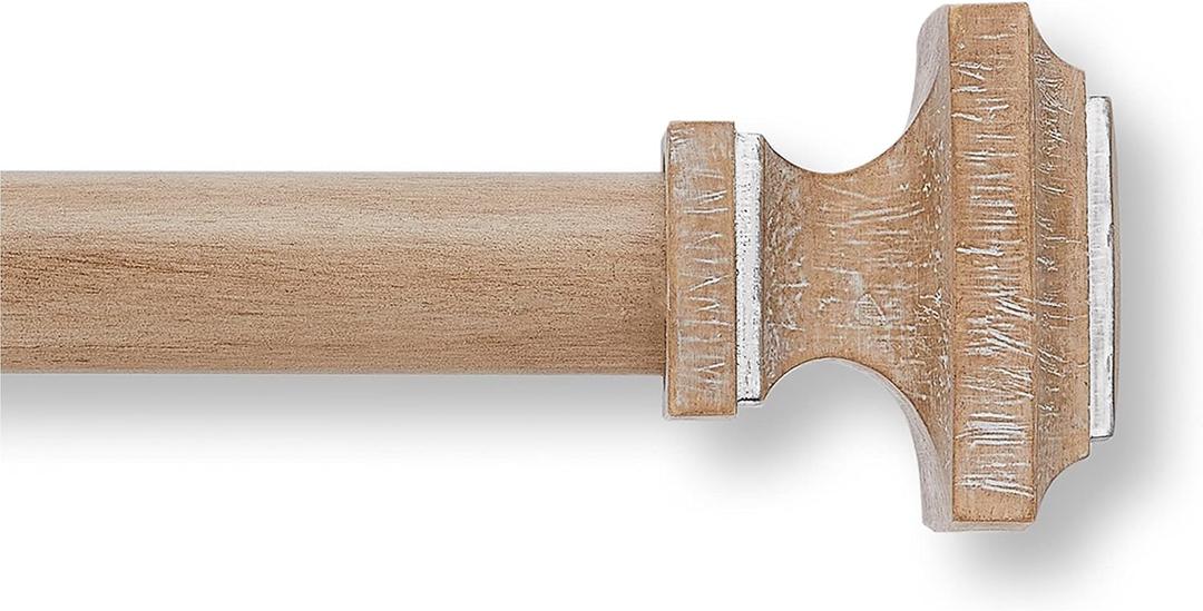 MODE Farmhouse Collection 1 1/8" Diameter Curtain Rod Set with Cottage Square Curtain Rod Finials and Steel Wall Mounted Adjustable Curtain Rod, Fits 36 to 72 Windows, Weathered Oak