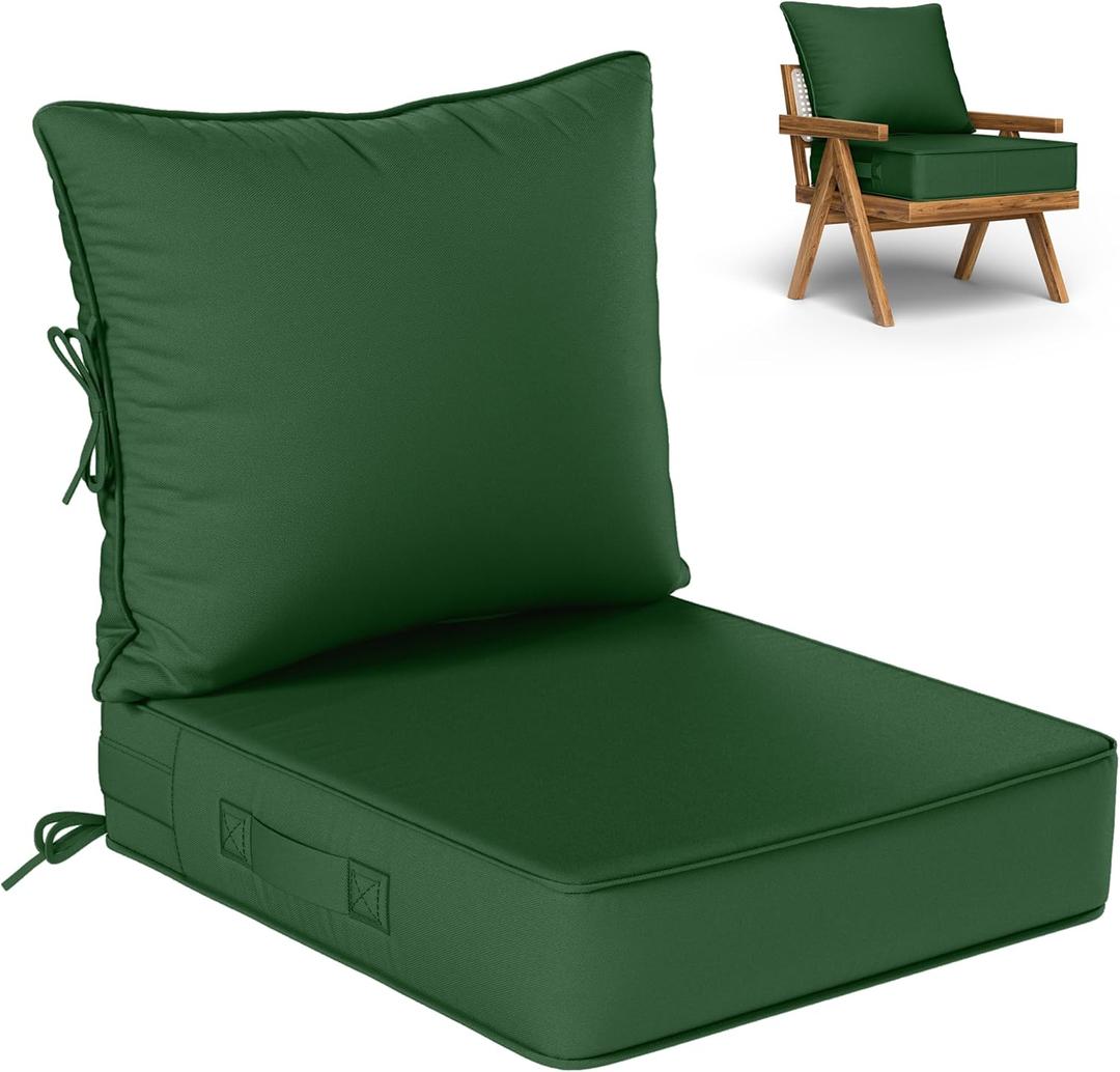 Kimunuk Outdoor Seat Cushion Set 22 L  24 W  5 H Inch Waterproof & Fade Resistant Patio Furniture Cushions with Removable Cover with Handle and Straps for Sofa Chairs, Chairs (Green)
