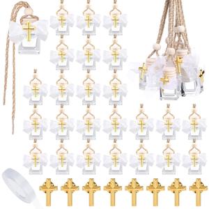30 Set Holy Water Bottles Baptism Favors for Guest 8ml Mini Catholic Christian Holy Water Container with Cross Pin and Ribbon for Church Baptism Communion Christian Gift(White,Square)