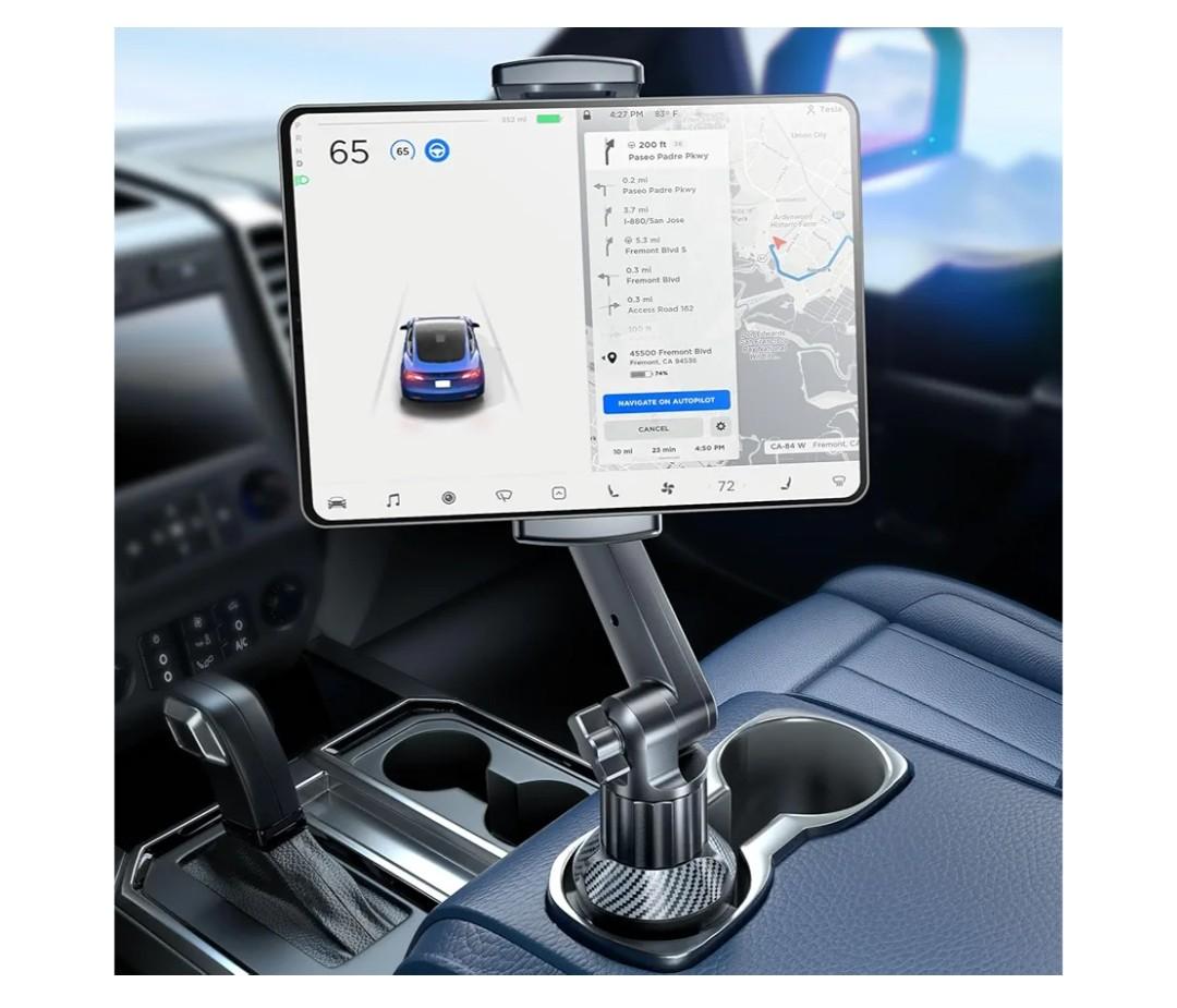 eSamcore Tablet Holder for Car, for iPad Cup Holder Car Mount with 1.57" Depth Large Clamp 15" Height Adjustable Tab Mount Holder for 6"-12.9" Cell Phone iPhone iPad Stand Travel Accessories