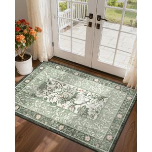 GarveeHome Sage Green 2x3 Door Mat Indoor Rugs for Entryway Provence Small Botanical Grove Cottagecore Washable Non-Slip Low-Pile Rug for Bedroom Kitchen Bathroom Entrance