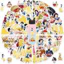 50Pcs Mixed Cartoon Disney Snow White Stickers Gifts for Kids Girl Laptop, Cute Waterproof Vinyl Cartoon Decal for Teen Water Bottle Bike Guitar Phone Skateboard Luggage (Snow White)