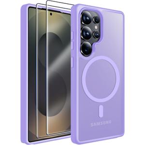 MOZOTER for Samsung Galaxy S25 Ultra Case with Magnetic,[Compatible with MagSafe][12Ft Military Dropproof][2*Screen Protector] Translucent Anti-Slip Back Slim Shockproof Case for S25 Ultra-Purple