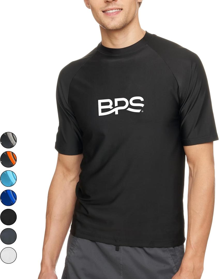 BPS Rashguard for Men Long Sleeve Short Sleeve Rash Guard Sun Protection Shirt UPF Quick Dry Mens Swim Shirt Fishing Surfing (XX-Large)