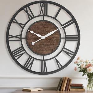 Pytha Sight 24 Inch Large Oversized Farmhouse Modern Decorative Wall Clock for Living Room,Silent Industrial Big Roman Numerals Vintage Metal Round Wall Clocks for Kitchen,Dinng Room,Office