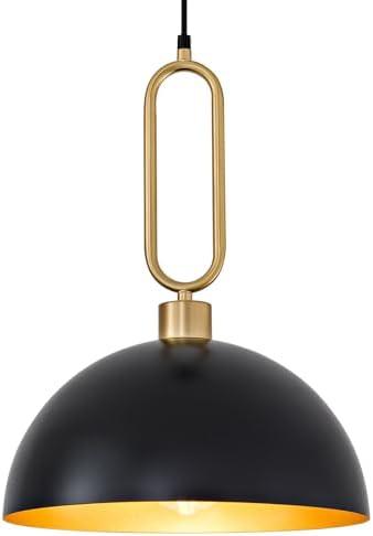 LUJOGUID 11.81in Dome Pendant Light for Kitchen Island Black Gold Chandelier Lights Fixture Modern Farmhouse Ceiling Hanging Lighting for Restaurant Over Table/Sink Hallway Dining Room Bedroom