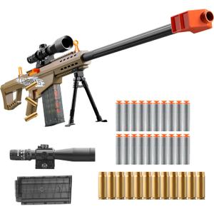 Soft Bullet Toy Gun Sniper Rifle with Scope Realistic Shell ejecting Foam Blaster Fake Gun Look Real shotgun Dart Pellet Shooting Game for Boys Teen Adults Gifts Age 8+ 10 12 Year Old (Brown)
