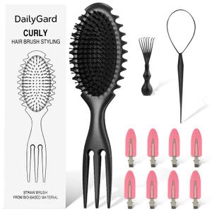 Curl Defining Hair Brush, Wet Hair Brush for Women and Men, Detangler Hairbrush for Wet & Dry, Styling Brush for Curly Hair, Shaping and Defining Curls for Long/Wavy/Damaged Hair, Black