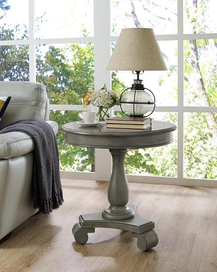 Roundhill Furniture Rene Contemporary Wood Pedestal Side Table, (Grey)