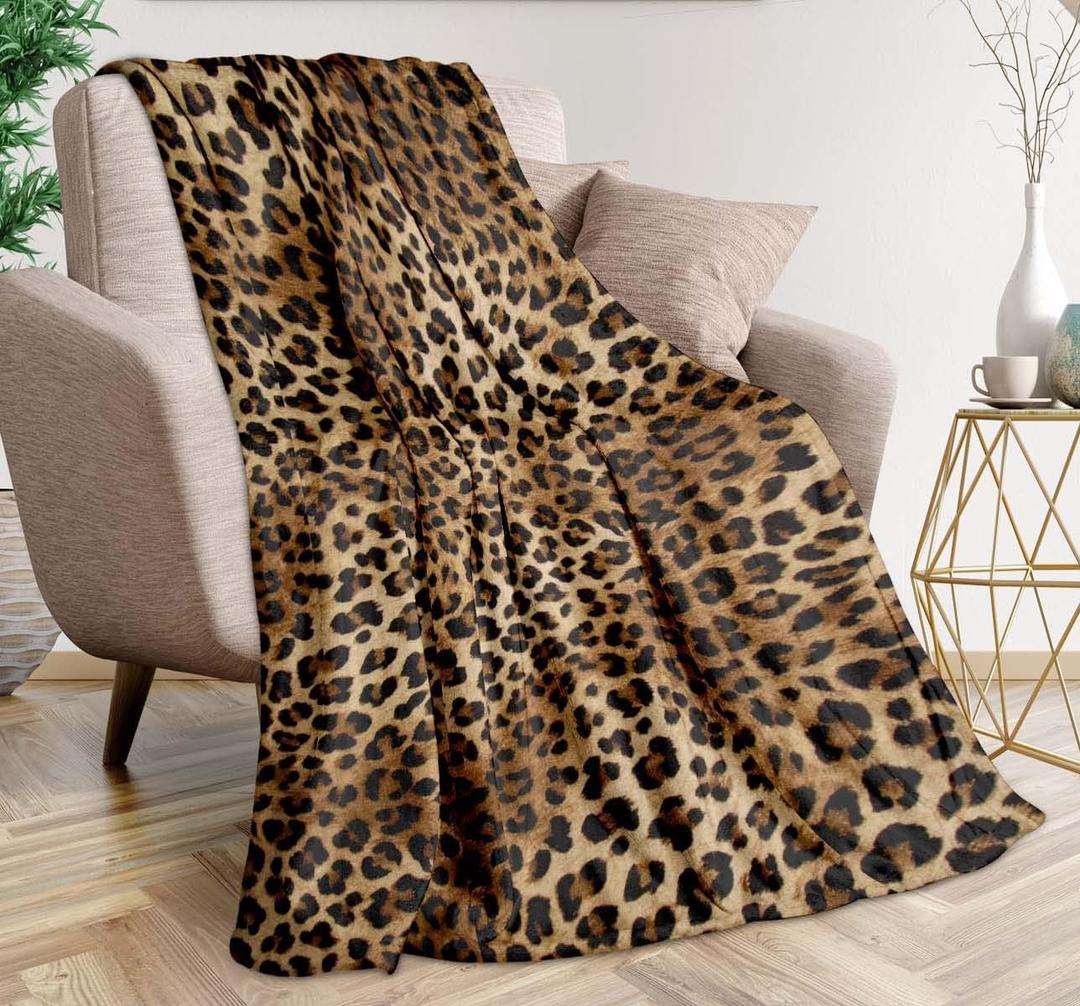 Cheetah Leopard Print Throw Blanket Ultra-Soft Cozy Leopard Decor Fleece Blankets Lightweight Cheetah Blanket for Couch Sofa Bedding Home Decor (50" L x 40" W, Leopard)