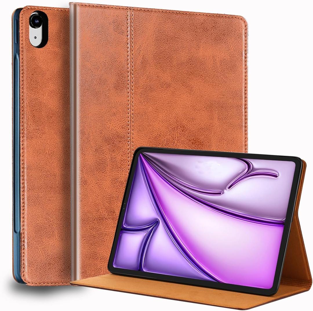  Ipad Case Air 13-inch M3/M2 2025/2024(Model:A3268/A3269/A2898/A2899) Genuine Leather Cover Protective Shell,Auto Wake/Sleep.Brown