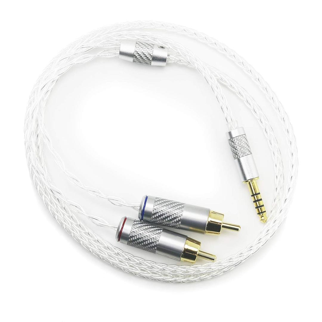 NewFantasia 4.4mm Balanced Male to 2RCA Male Audio Adapter Cable 6N OCC Copper Silver Plated Cord 4.4mm to 2 RCA Balanced Cable 1m/3.3ft/39inches