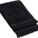 Fringed Reversible Fingertip Hand Towel (Size 11" W x 18" L) Terry Cotton Washcloth Set for Face and Bathroom use. (Black, 3)