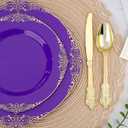 Realluck 350 PCS Purple and Gold Plastic Plates, Plastic Dinnerware Set for 50 Guests, 100 Disposable Plates, 150 Silverwares, 50 Cups, 50 Napkins for Party, Wedding, Graduation