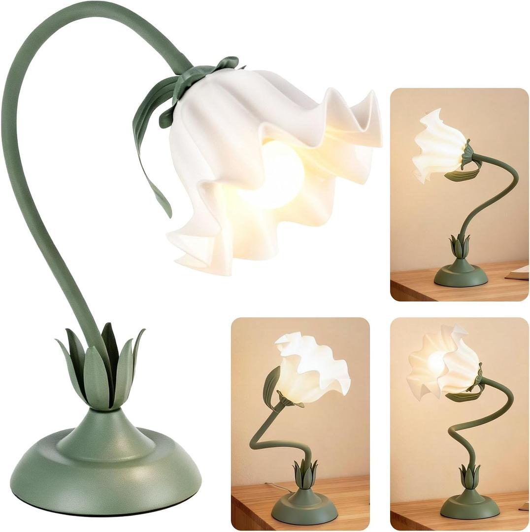aoztomlux Flower Lamp LED Reading Light - Flower Table Lamp 3 Color Modes, Vintage Desk Lamp with E26 Bulb, Bedside Lamps for Bedroom, Living Room, Home Decor