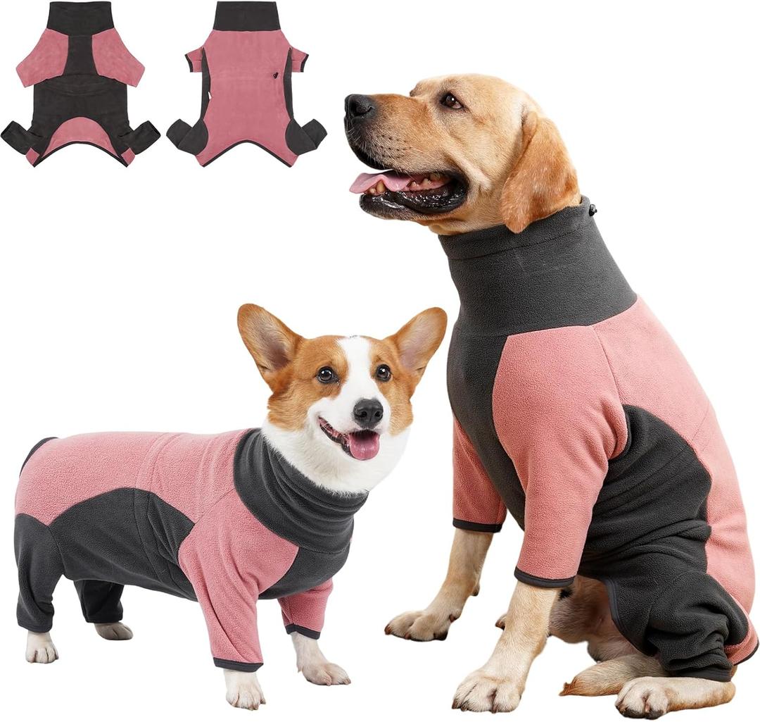 Dog Winter Coat Soft Fleece Dog Clothes for Cold Weather, Warm Dogs Pullover Pajamas Cozy Cold Weather Jacket Full Body Suit Windproof Fleece Sweater for Dogs Walking Hiking Sleeping (Pink L)