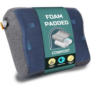 TREKOLOGY ALUFT Pro Inflatable Camping Pillow with Removable Foam-Padded Case - Camp Pillow for Camping & Hiking, Backpacking, Airplane, and Travel - Add to Your Outdoor Backpacking Gear Essentials (Blue)