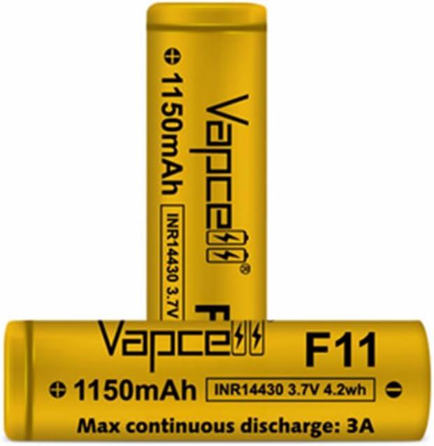Vapcell INR14430 3.7V 1150mAh 3A Rechargeable Battery Flat Top 2 Pack F11