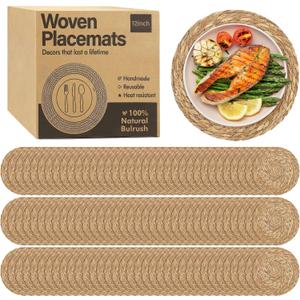 Elcoho 80 Pieces Round Woven Placemats 12 Inch Boho Rattan Placemats