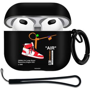 for Airpods 3rd Generation Case Air Sports Shoes with Lanyard, Protective TPU Soft Cases Cover Rugged for Apple Airpod 3 Case for Women MenBlack Red
