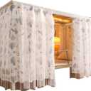 Beautiful Gauze Bunk Bed Curtains Drapes with Lace Privacy Bed Canopy for Bottom Twin Girls, 2 Panels, Flower Rabbit, White