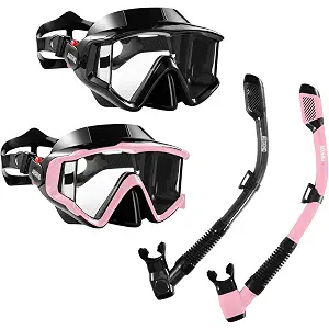 Aegend Snorkeling Gear for Adult Kid - Anti-Fog Mask with Top Dry Valve, Size: Large-X-Large