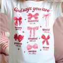 BEAUDRM Girl's Bow Shirt Cute Graphic Tees Letter Print Short Sleeve Crew Neck Summer T Shirt