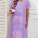 HALCYEEN Nightgowns for Women Soft Victorain Cotton Nightshirts Womens House Sleepwear for Wife with Pockets(Purple,M) (M)