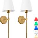 Wall Sconces Set of 2,Dimmable Wall Sconce with Remote Control,Indoor Not Hardwired Wall Lamp for Bedroom, Mid-Century Modern Wall Light (Gold, 21 inch)