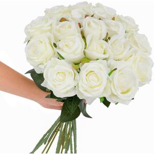 Tifuly White Roses Artificial Flowers - 12 pcs Realistic Long Stem Fake Roses Mashup Style Silk Roses for DIY Bouquets Wedding Centerpieces Arrangements Home Party Decor