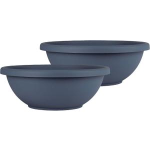 The HC Companies 15.5 Inch Shallow Garden Bowl Plant Pot with Drainage, Lightweight UV-Resistant Plastic Planters for Succulents & More, 2-Pack Planters for Indoor Outdoor Home Decor, Slate Blue