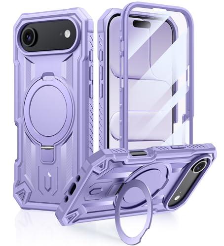FNTCASE for iPhone Air Phone Case: Magnetic Phone Cases with [Ring Kickstand] [Built-in Screen Protector] [Heavy Duty Military Grade Protection] Drop Proof Rugged Protective Hard Cases Purple