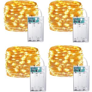 Joomer LED Fairy Lights Battery Operated, 4 Pack Each 16FT 50 LED Cuttable Starry Lights with Timer for Bedroom, Parties, Wedding Christmas Indoor Decor (Warm White)