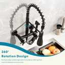 Wall Mount Kitchen Faucet 6 Inch Center, Commercial Kitchen Sink Faucet with Temperature Display Sprayer, High Arc 2 Handle Wall Mount Faucet, Matte Black