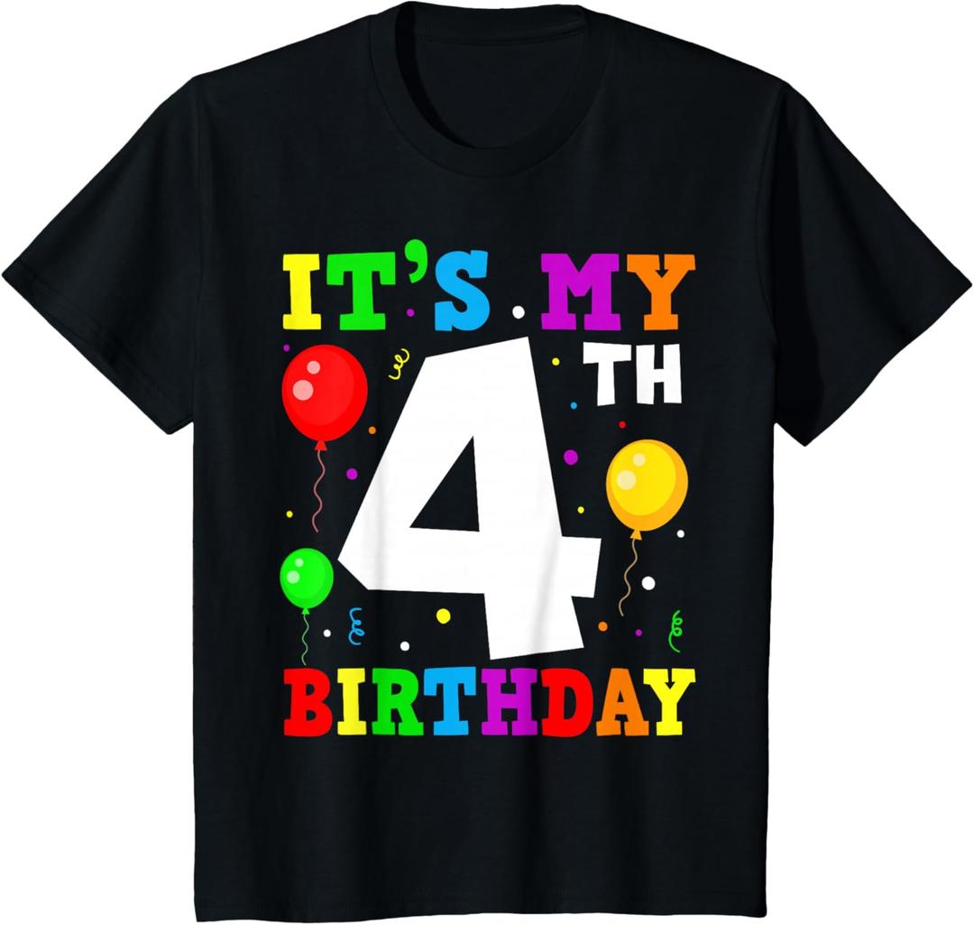 Kids Four 4th Birthday Boy Happy Birthday It's My 4th Birthday T-Shirt (Black, XS)