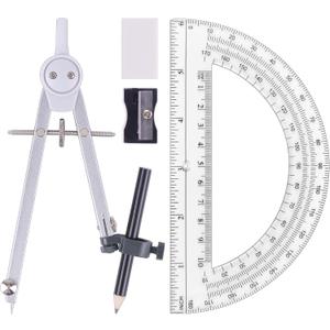 Professional Compass for Geometry Set, Metal Compass with Wheel and Lock for Geometry, Drawing Compass Tool, Circle Drafting Tool, and 6 Inch Math Protractors 180 Degree (Silver)