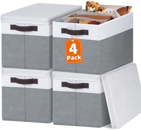 Large Closet Storage Baskets Bins 3 Pack, Storage Baskets for Organizing Shelves Nursery Bedroom, Home Dorm Closet Organizers Cubes for Clothes Toys Blanket Book - Stackable -14x10x9.5