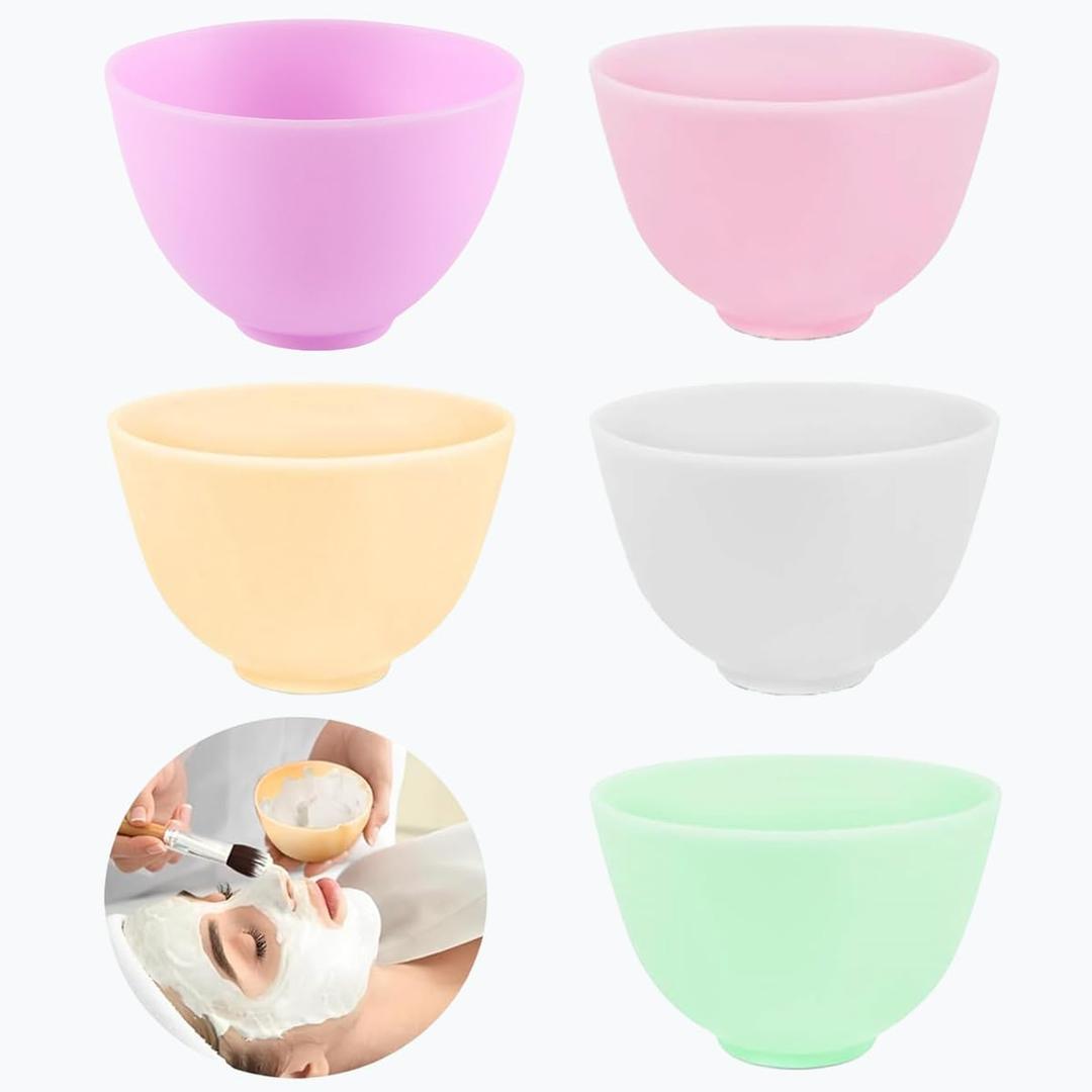 5-Piece Silicone Mixing Bowl Set, 3.93-Inch Microwaveable Silicone Bowls for Facial Masks, Mud Masks, and Other Skin Care Products Facial Bowls for Estheticians. (5 colors)