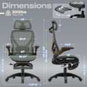 ELABEST X100 Ergonomic Mesh Office Chair with Footrest, Big and Tall Home Desk Chair with 5D Flip-Up Arms, Adjustable 3D Lumbar Support, Gaming & Executive Computer Chair, 24in x 26in x 41in