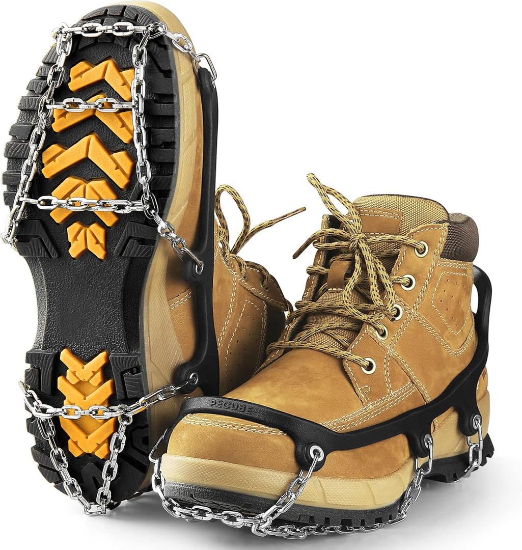 Ice Cleats for Shoes and Boots Traction Cleats Men Women Boot Chains Crampons for Anti Slip Outdoor Shoveling Hiking Walking on Snow and Ice (Large, Silver)