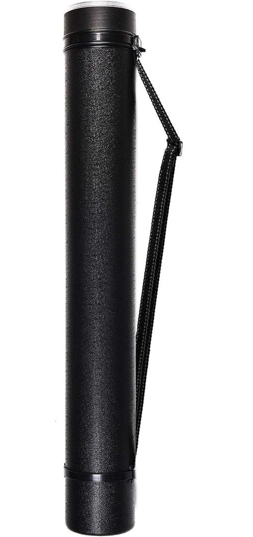 CALPALMY 1-Pack Extendable Poster Tubes Expand from 24.5 to 40 with Shoulder Strap | Carry Documents, Blueprints, Drawings and Art | Black Portable Durable Round Storage Cases with Lids and Labels, large