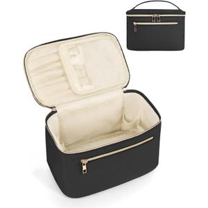 Wandering Nature Large Makeup Bag, Travel Make Up Organizer Cosmetic Brush Bags Case for Women in Fabric,Black,Patent Pending