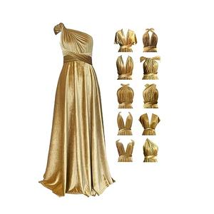72styles Velvet Infinity Dress with Bandeau,Convertible Bridesmaid Dresses,Plus Size Velvet Wrap Maxi Long Dress Multiway Formal Dress Gold, One Size