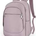LIGHT FLIGHT Travel Laptop Backpack Women, 15.6 Inch Laptop Backpack with USB Charging Hole, Water Resistant College Bookbag, Black Computer Backpacks for Work, Grayish Pink