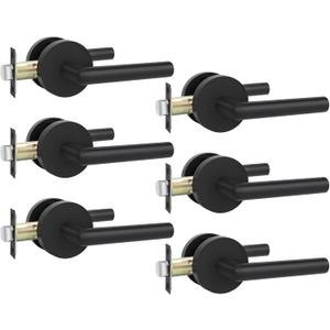 Goldenwarm Black Door Handles Interior, Matte Black Closet Door Handle Indoor, Black Passage Door Lever for Hall and Closet, Zinc Alloy, 6 Pack