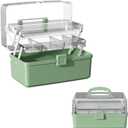 12.9in Three-Layer Multipurpose Storage Box with Handle Portable Tackle Box Folding Art & Craft Case Sewing Supplies Organizer for Makeup, Medicine, Nail, Hair Accessories (Haze Green)