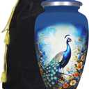 M MEILINXU Urn for Ashes Adult Male & Women, Cremation Urns for Human Ashes Adult Man & Female, Funeral Memorial Urn with Blue Peacock Design, Decorative or Burial Urns, Colorful Flowers - Large Size