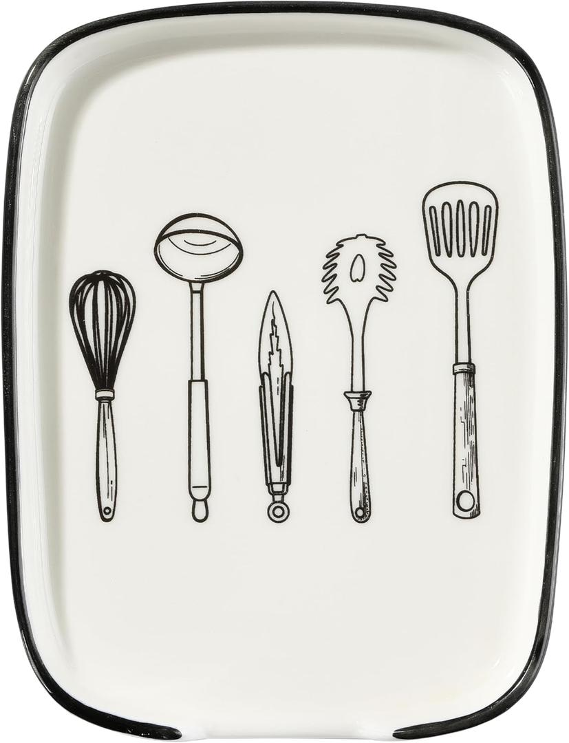 Ceramic Spoon Rest for Stove Top, White and Cute Spoon Holder for Kitchen Counter, Heat-Resistant Cooking Utensil Rest for Kitchen Counter Decor, Cooking Spoon and Spatula Holder